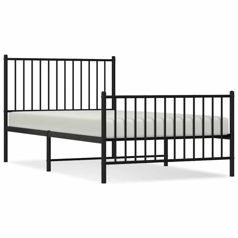 Produktbild för Sängram med huvudgavel och fotgavel svart metall 100x190 cm
