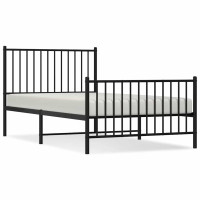 Produktbild för Sängram med huvudgavel och fotgavel svart metall 100x190 cm