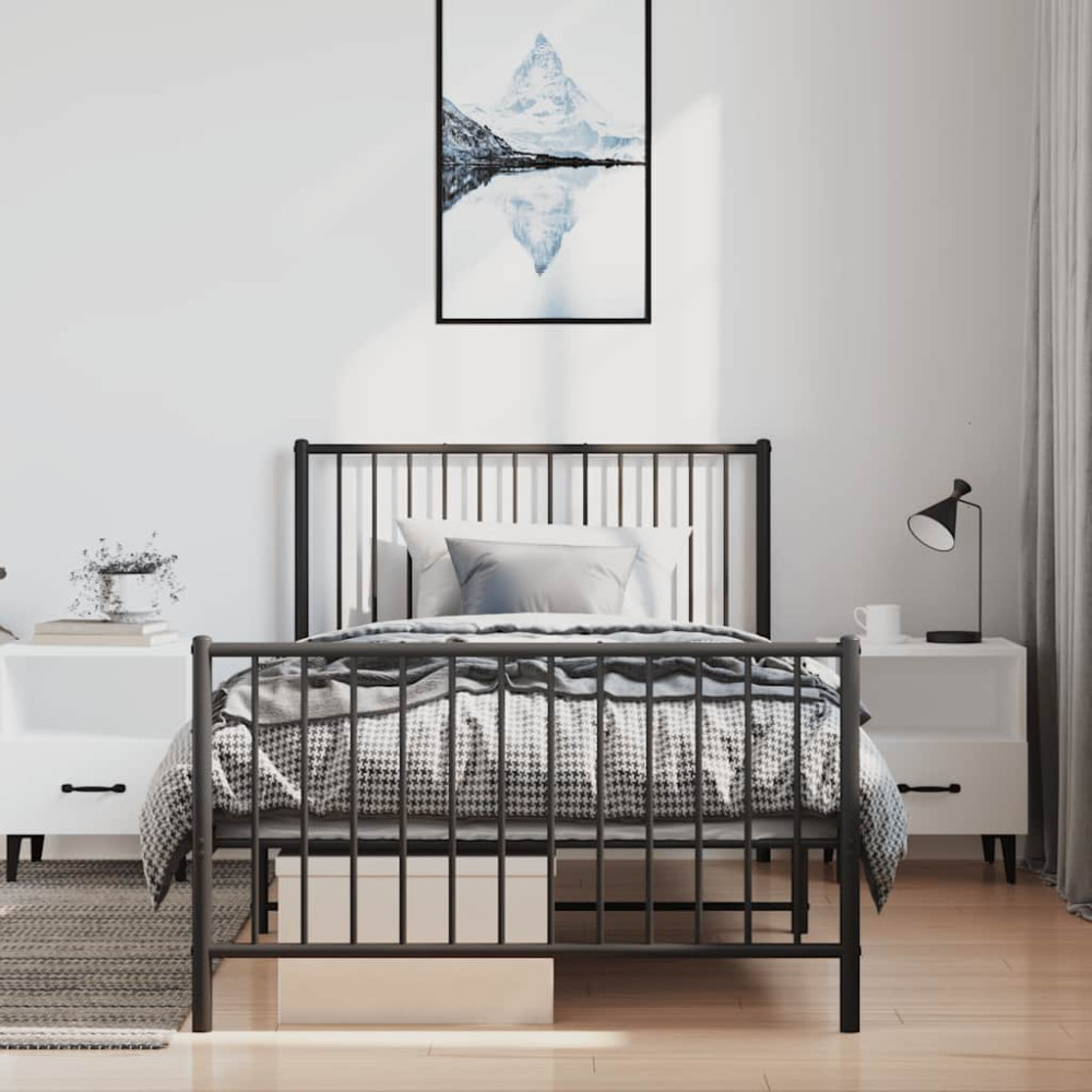 Produktbild för Sängram med huvudgavel och fotgavel svart metall 100x190 cm