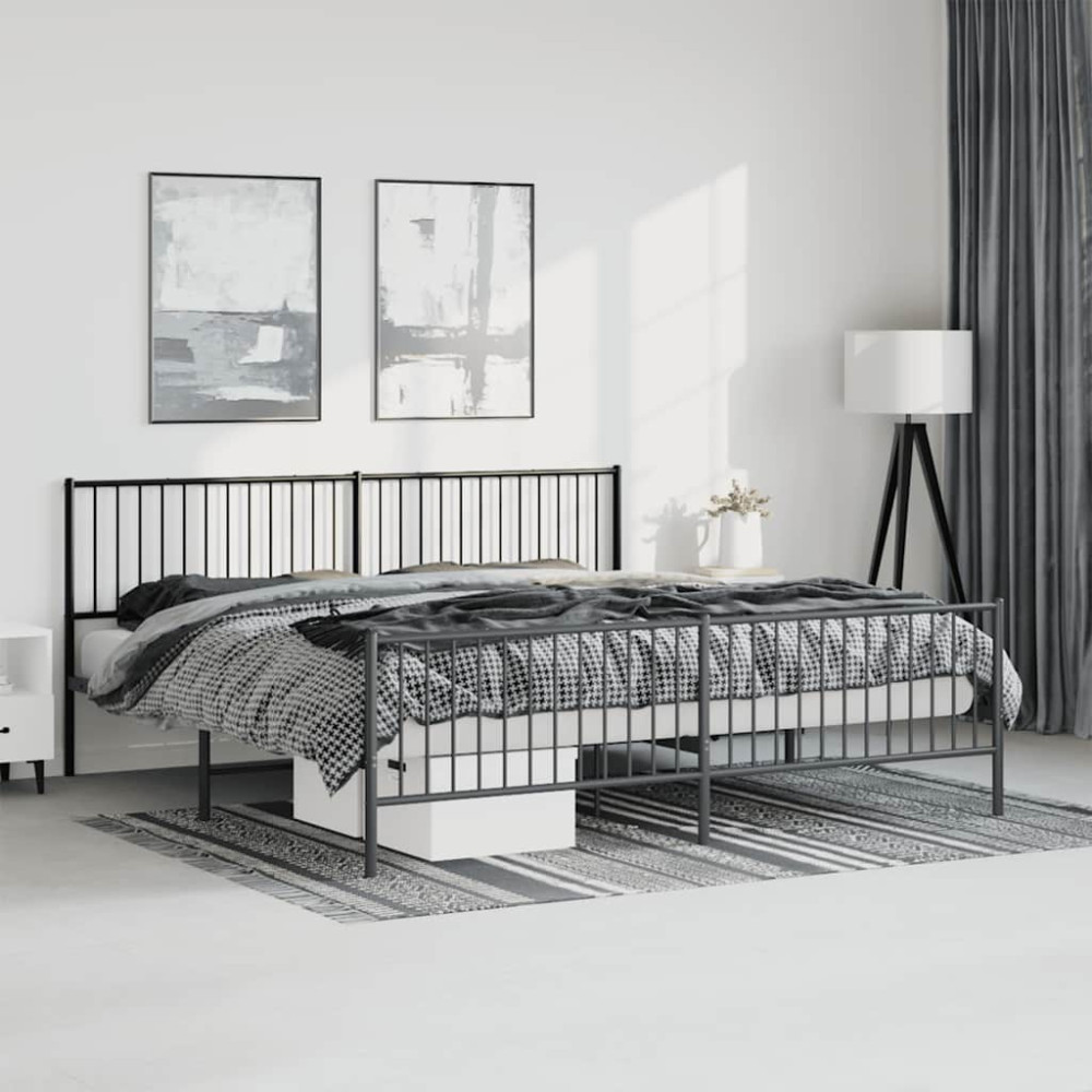 Produktbild för Sängram med huvudgavel och fotgavel svart metall 193x203 cm