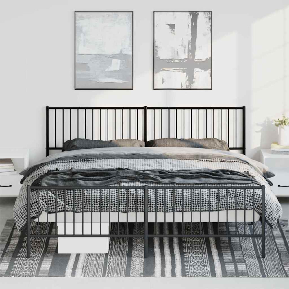 Produktbild för Sängram med huvudgavel och fotgavel svart metall 193x203 cm