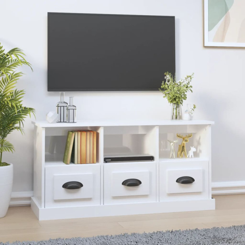 Produktbild för Tv-bänk vit högglans 100x35x50 cm konstruerat trä