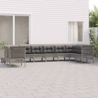 Produktbild för Loungegrupp för trädgården med dynor 9 delar grå konstrotting