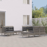 Produktbild för Loungegrupp för trädgården med dynor 11 delar grå konstrotting