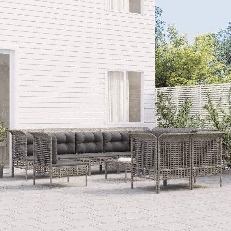 Produktbild för Loungegrupp för trädgården med dynor 11 delar grå konstrotting