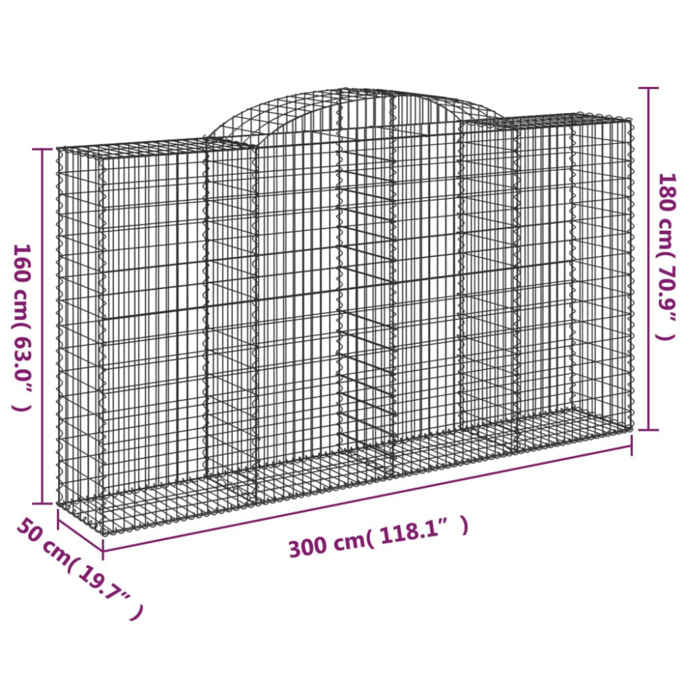 Produktbild för Gabioner bågformade 10 st 300x50x160/180 cm galvaniserat järn