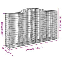 Produktbild för Gabioner bågformade 4 st 300x50x160/180 cm galvaniserat järn