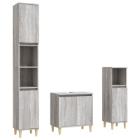 Produktbild för Badrumsmöbler set 3 delar grå sonoma konstruerat trä