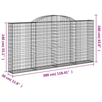 Produktbild för Gabioner bågformade 9 st 300x30x140/160 cm galvaniserat järn