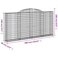 Produktbild för Gabioner bågformade 5 st 300x30x140/160 cm galvaniserat järn