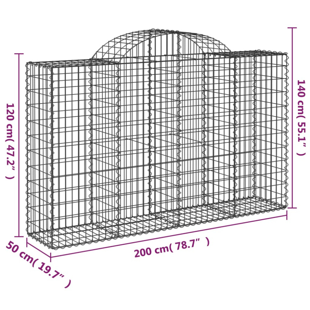 Produktbild för Gabioner bågformade 30 st 200x50x120/140 cm galvaniserat järn