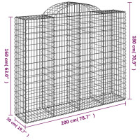 Produktbild för Gabioner bågformade 2 st 200x50x160/180 cm galvaniserat järn