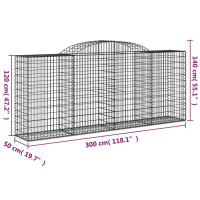 Produktbild för Gabioner bågformade 3 st 300x50x120/140 cm galvaniserat järn