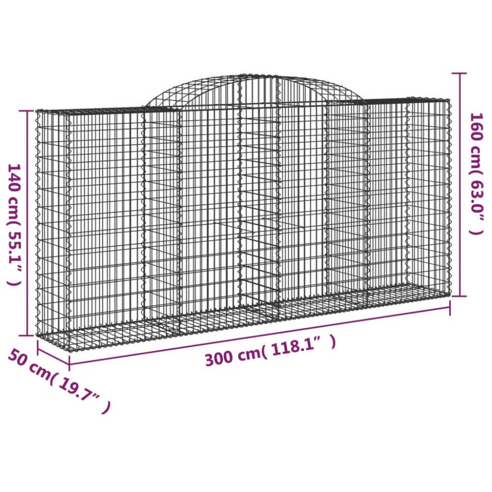 Produktbild för Gabioner bågformade 17 st 300x50x140/160 cm galvaniserat järn