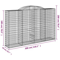 Produktbild för Gabioner bågformade 3 st 300x50x180/200 cm galvaniserat järn