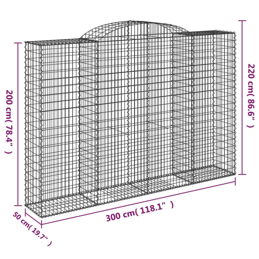 Produktbild för Gabioner bågformade 5 st 300x50x200/220 cm galvaniserat järn