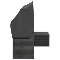 Miniatyr av produktbild för Trädgårdssoffa 3-sits med tak och fotpall svart konstrotting