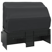 Miniatyr av produktbild för Trädgårdssoffa 3-sits med tak och fotpall svart konstrotting