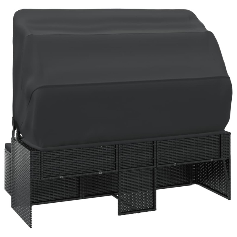Produktbild för Trädgårdssoffa 3-sits med tak och fotpall svart konstrotting