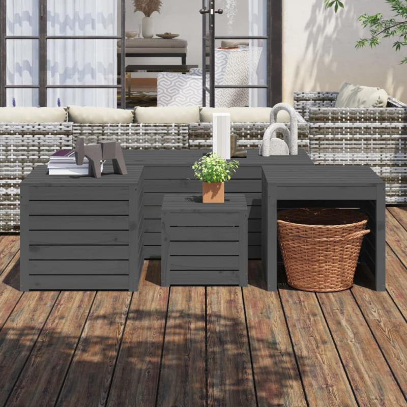 Produktbild för Trädgårdslådor 4 delar grå massiv furu