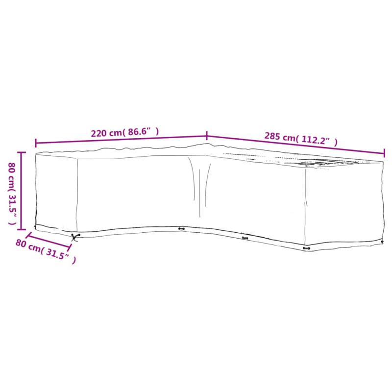 Produktbild för Överdrag för utemöbler 18 ölj. 220x285x80cm L-format