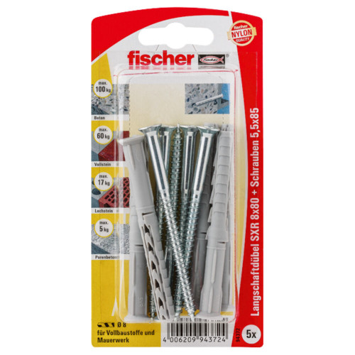 Fischer Fischer SXR 8 x 80 Z 5 styck Kit med skruv och väggplugg 80 mm