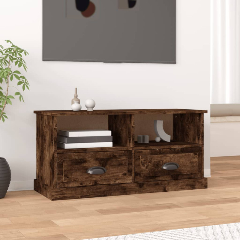 Produktbild för Tv-bänk rökfärgad ek 93x35,5x45 cm konstruerat trä