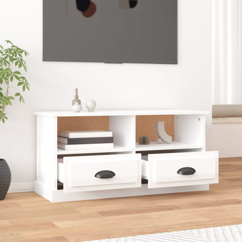 Produktbild för Tv-bänk vit högglans 93x35,5x45 cm konstruerat trä
