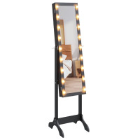 Miniatyr av produktbild för Fristående spegel med LED svart 34x37x146 cm