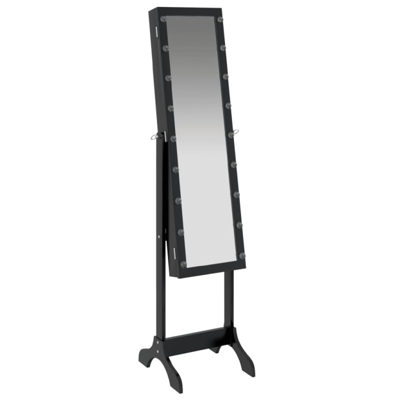 Produktbild för Fristående spegel med LED svart 34x37x146 cm