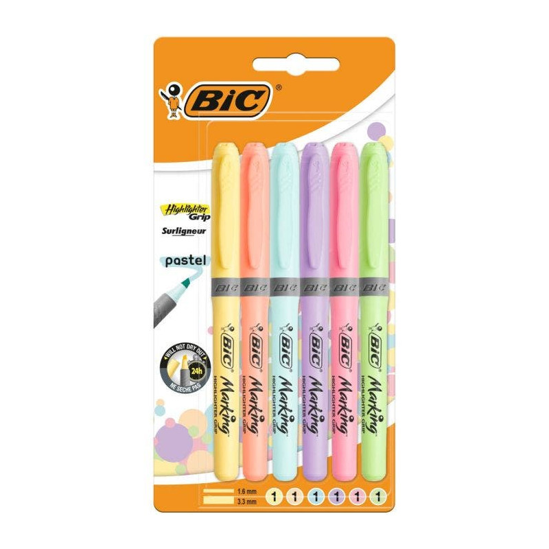 Produktbild för BIC 992561 märkpennor 6 styck Mejselspets Ljusblå, Ljusgrön, Ljust orangefärgad, Ljusrosa, Violett, Gul
