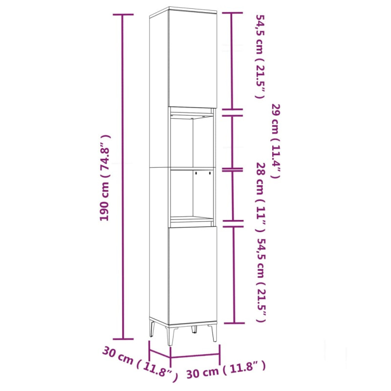 Produktbild för Badrumsskåp vit högglans 30x30x190 cm konstruerat trä