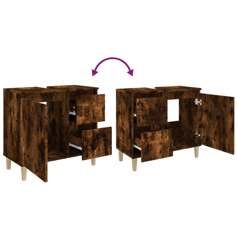 Produktbild för Badrumsskåp rökfärgad ek 65x33x60 cm konstruerat trä