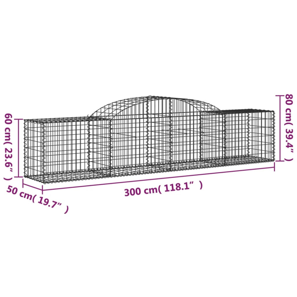 Produktbild för Gabioner bågformade 3 st 300x50x60/80 cm galvaniserat järn
