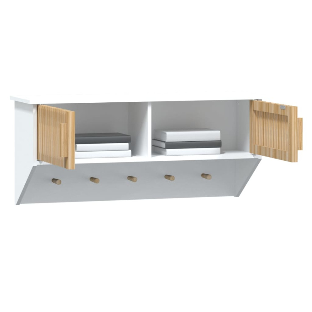 Hatthylla med krokar vit 80x24x35,5 cm konstruerat trä – Köp...