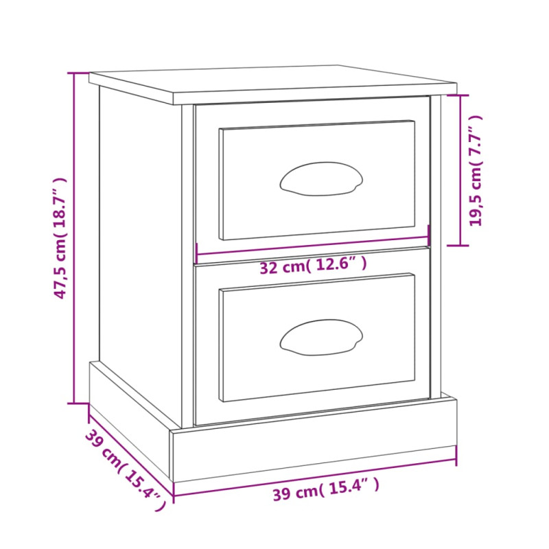 Produktbild för Sängbord vit högglans 39x39x47,5 cm konstruerat trä
