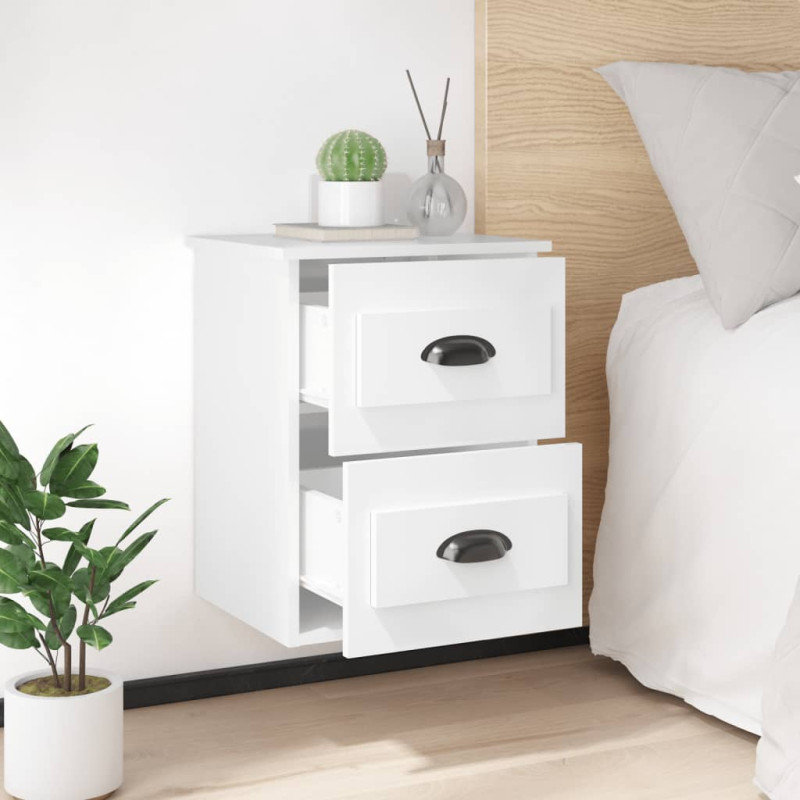 Produktbild för Väggmonterat sängbord vit högglans 41,5x36x53cm