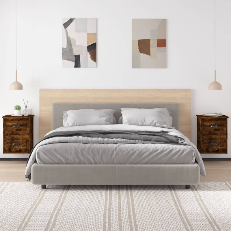 Produktbild för Väggmonterad sängbord 2 st rökfärgad ek 41,5x36x53cm