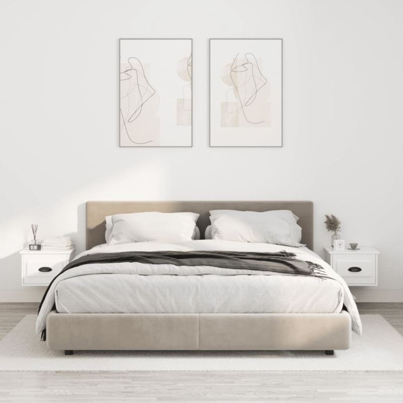 Produktbild för Väggmonterade sängbord 2 st vit högglans 41,5x36x28 cm