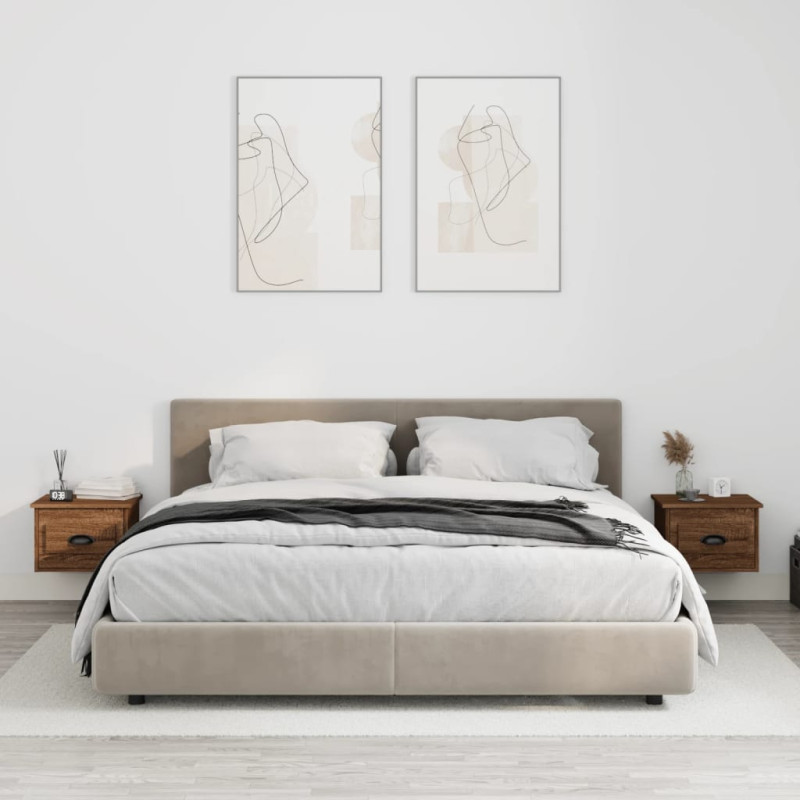 Produktbild för Väggmonterade sängbord 2 st brun ek 41,5x36x28 cm