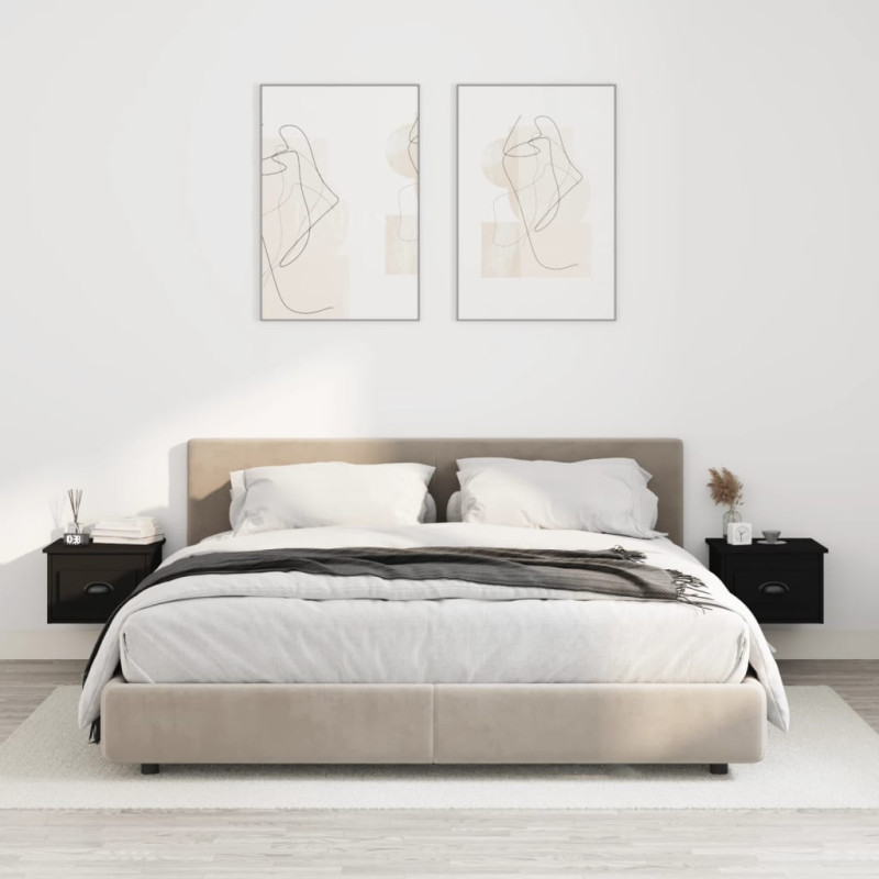 Produktbild för Väggmonterade sängbord 2 st svart 41,5x36x28 cm