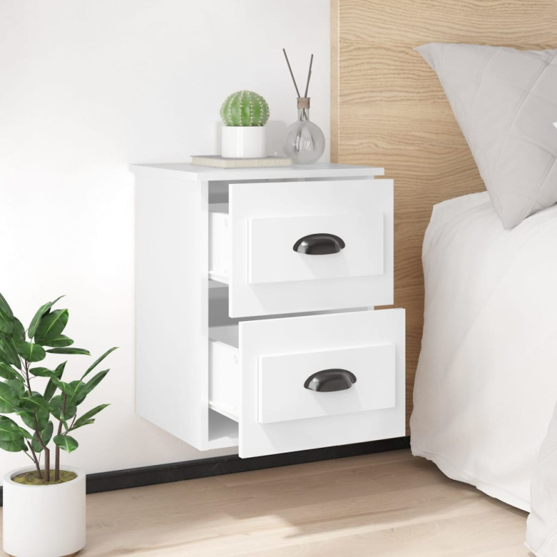 Produktbild för Väggmonterade sängbord 2 st vit högglans 41,5x36x53cm