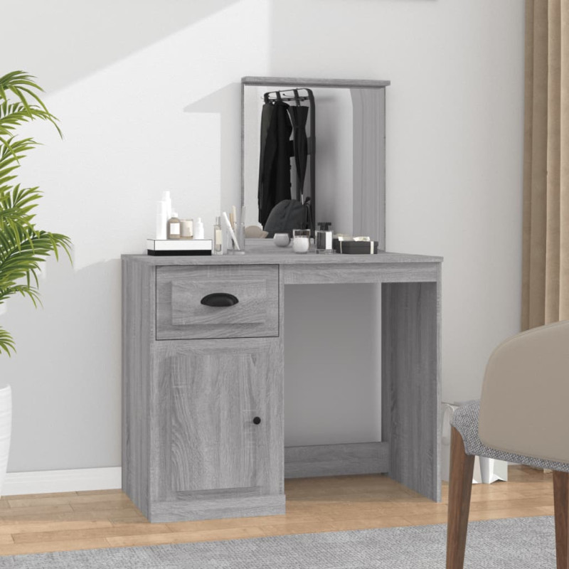 Produktbild för Sminkbord med spegel grå sonoma 90x50x132,5 cm konstruerat trä