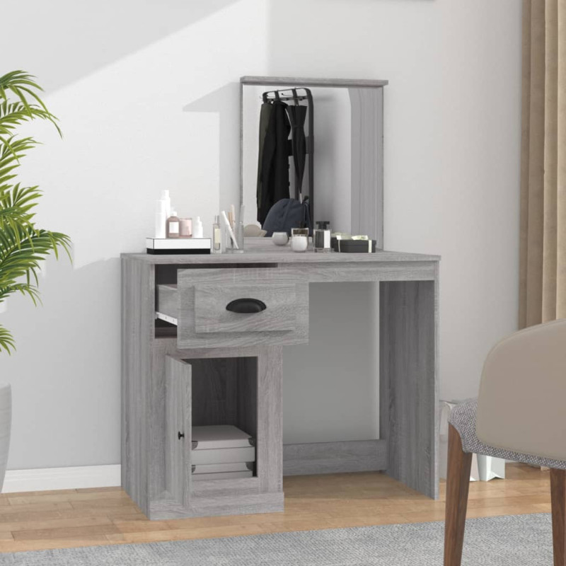 Produktbild för Sminkbord med spegel grå sonoma 90x50x132,5 cm konstruerat trä