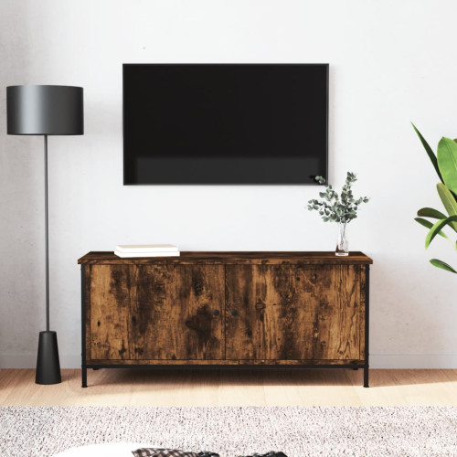 vidaXL Tv-bänk med dörrar rökfärgad ek 102x35x45 cm konstruerat trä