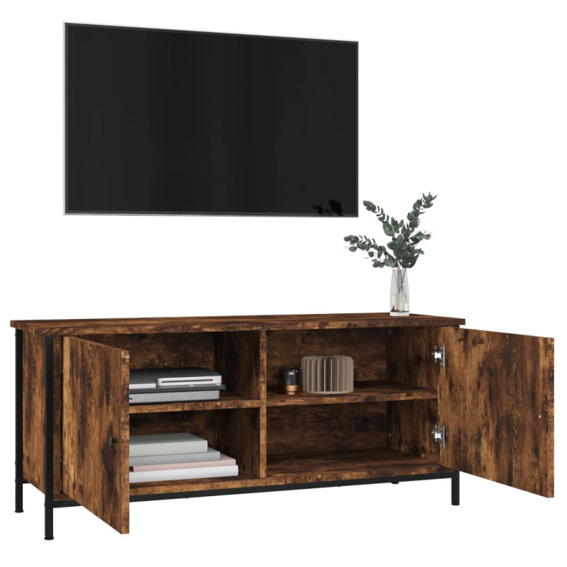 Produktbild för Tv-bänk med dörrar rökfärgad ek 102x35x45 cm konstruerat trä