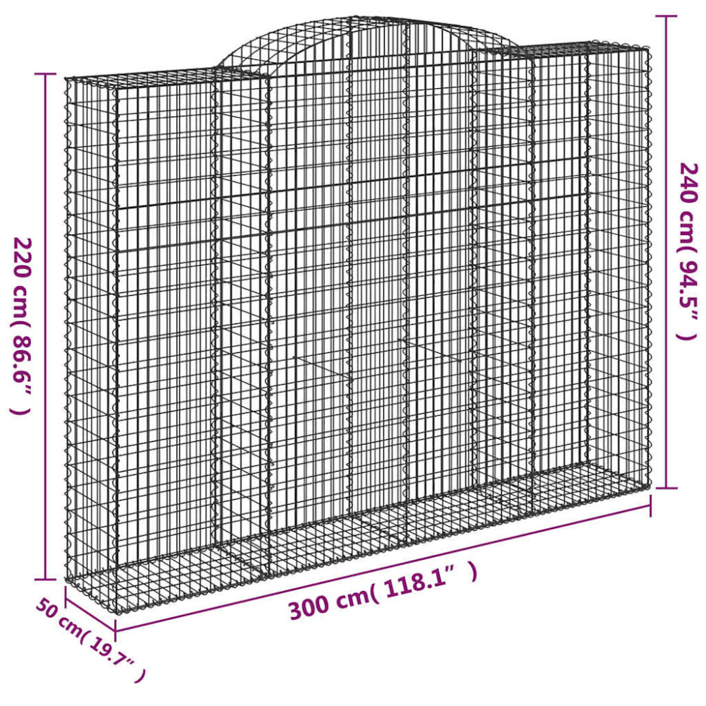 Produktbild för Gabioner bågformade 4 st 300x50x220/240 cm galvaniserat järn