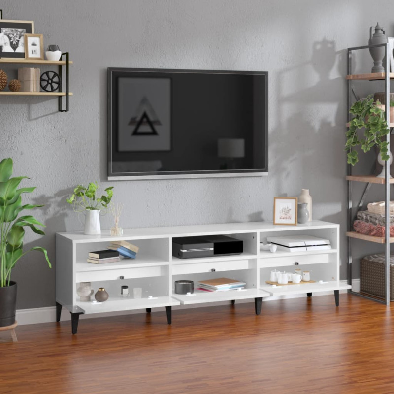 Produktbild för Tv-bänk vit högglans 150x30x44,5 cm konstruerat trä