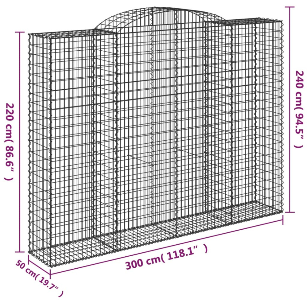 Produktbild för Gabioner bågformade 6 st 300x50x220/240 cm galvaniserat järn