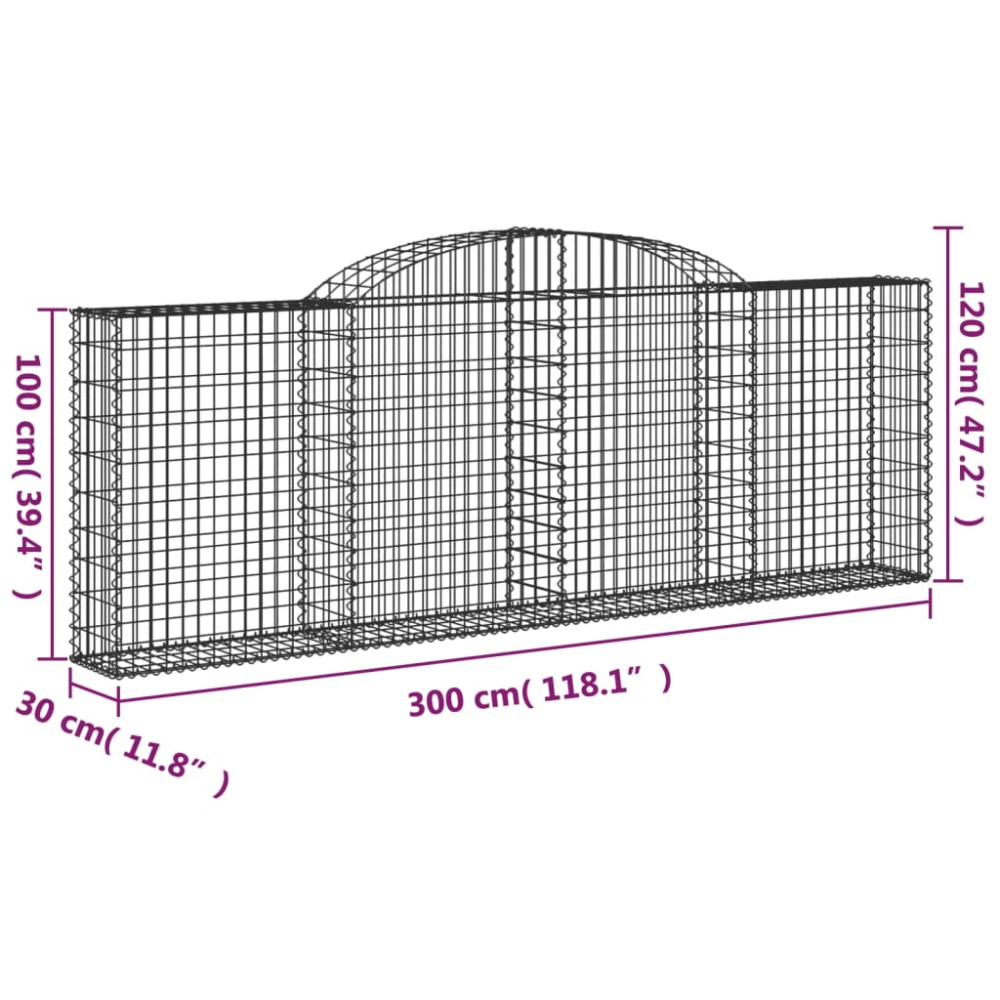 Produktbild för Gabioner bågformade 30 st 300x30x100/120 cm galvaniserat järn